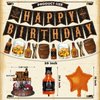 BORAMDO Whiskey Birthday Party Decorations for Men, Aged to Perfection Party Supplies including Whiskey Birthday Banner, Cake Toppers, Whiskey Foil Balloons, Tissue Paper Flowers (brown)