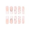 24Pcs Very Long Press on Nails Square Fake Nails Glossy Nude False Nails with 5D Rhinestones Designs White French Tip Flower Glue on Nails Full Cover Artificial Long Acrylic Nails for Women