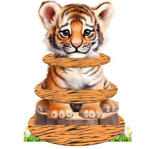 umoni Tiger Cupcake Stand 3Tiers Tiger Party Cupcake Holder Tiger Birthday Party Decorations Tiger Cupcake Desserts Tower for Tiger Themed Safari Baby Shower Supplies