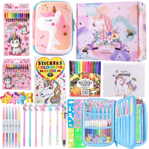 FIRITHYC Fruit Scented Markers Set,56 Pcs Art Supplies for Kids Unicorns Gifts for Girls, Markers Set with Unicorn Pencil Case Art Supplies for Kids Art and Craft Coloring (Pink)