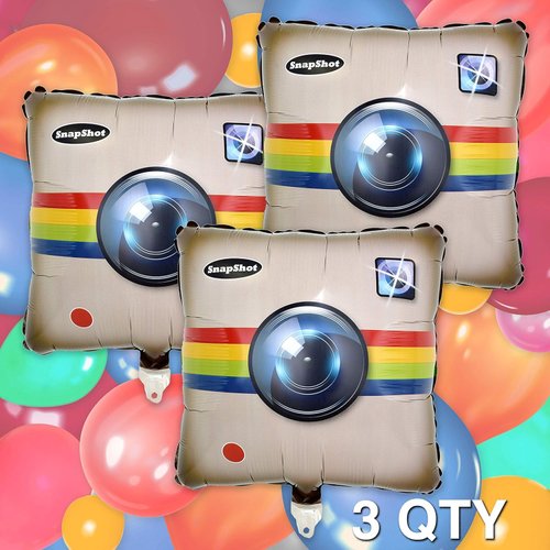 Havercamp Social Media Party Balloons (3 Pcs.); 18" Square Mylar Balloons with Snapshot Logo. Social Media Party Collection