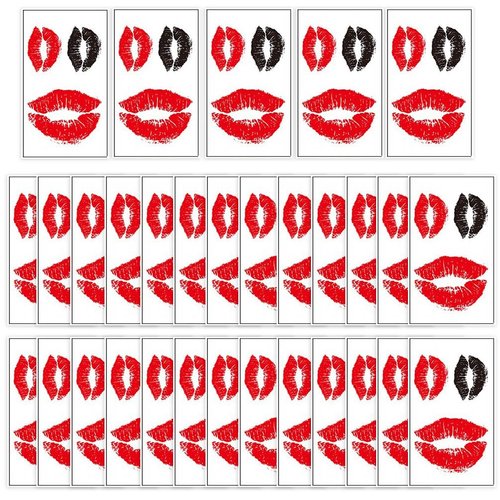 20 Sheets Kiss Tattoos Lip Kiss Mark Temporary Tattoo Stickers Red Black Kiss Waterproof Fake Tattoos for Adult Kids Halloween,Valentine's Day Cosplay Costume Accessories