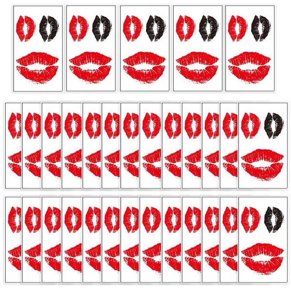 20 Sheets Kiss Tattoos Lip Kiss Mark Temporary Tattoo Stickers Red Black Kiss Waterproof Fake Tattoos for Adult Kids Halloween,Valentine's Day Cosplay Costume Accessories
