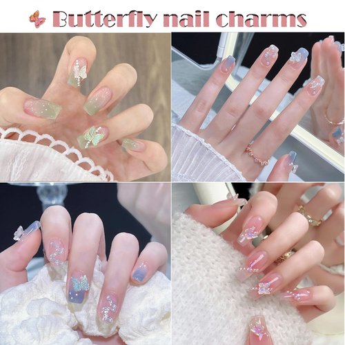 QZRUO 60Pcs Butterfly Nail Charms - Clear Small Cute and Glittery 3D Acrylic Gems for Stunning Nail Art, Mini Resin Butterflies, Miniature Dollhouse Accessories Tiny Butterflies for Crafts