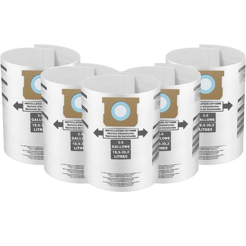 5 Pack For Shop Vac 5-8 Gallon Bags, For Type E - 90661 9066133; Type H 90671 9067133; VF2004, VHBS VDBS HEPA Vacuum Cleaner Disposable Collection Filter Bags,White