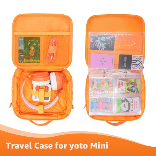 Taladad Travel Card Case for Mini Yoto Player, Card Holder,Card Binder Holder, Soft Portable Folder with 80 Pockets Player for Mini Audiobook Cards,Kids Audio Cards(orange)