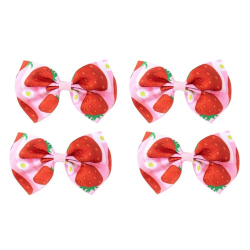 4 Pcs Red Strawberry Bow Hair Clips Hair Snap Barrettes Cute Pink Fruit Strawberry Hair Accessories for Girl Women, Small Hair Clips Butterfly Hair Clips Claw Clips for Thick Hair