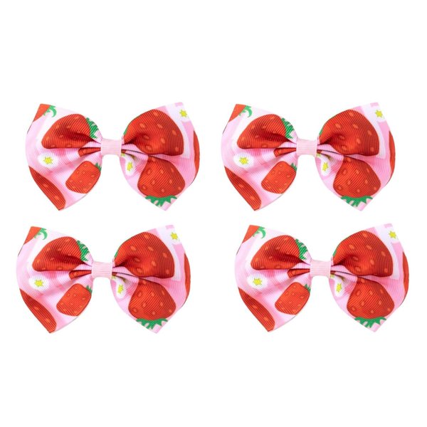 4 Pcs Red Strawberry Bow Hair Clips Hair Snap Barrettes Cute Pink Fruit Strawberry Hair Accessories for Girl Women, Small Hair Clips Butterfly Hair Clips Claw Clips for Thick Hair