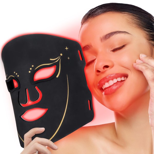 SUERBEATY Red Light Mask, 7+1 Color Silicone Face Mask Red Light 630nm, Facial Skin Care Mask with Rechargeable Controller, Soft Lightweight and Foldable
