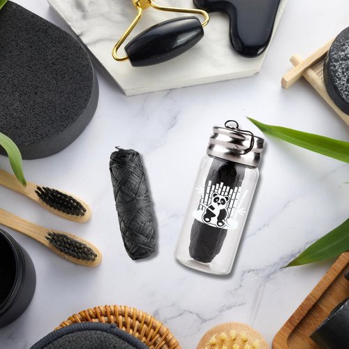 BOONBOO Dental Floss, Bamboo Charcoal Woven Threads, Refillable Glass Bottle, 3 Pieces, Mint