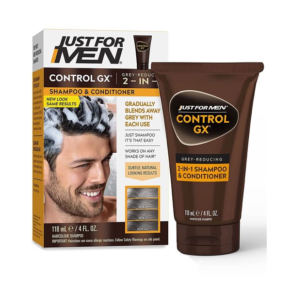 Just For Men Control Gx 4 Ounce Shampoo 2-N-1 Grey Reduce Boxd (118ml) (Pack of 3)