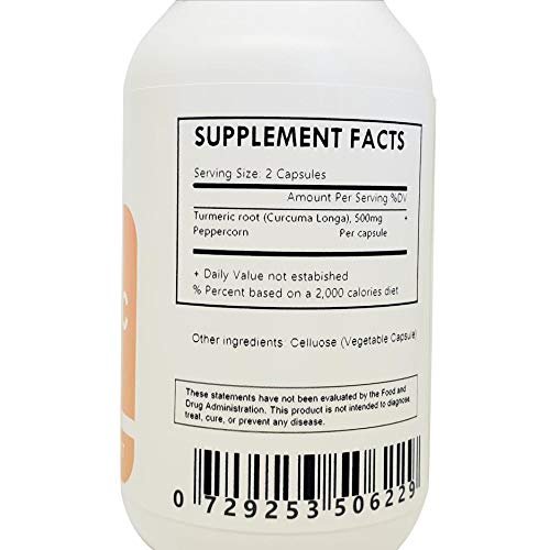 Organic Turmeric Powder and Peppercorn 60 Capsules 500mg Each (Tumeric - Curcuma Longa)