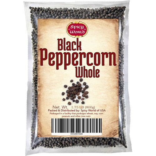 Spicy World Whole Black Peppercorns 1.75 Pound Bag - Steam Sterilized- Non-GMO Black Pepper - Peppercorns for Grinder Refill