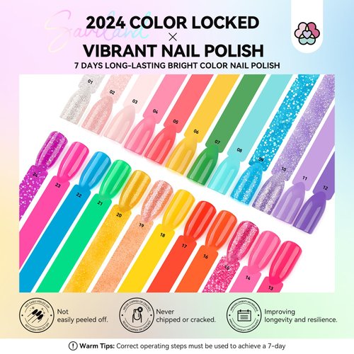 SAVILAND Nail Polish Set Quick-Dry: 24 Trendy Color Regular Nail Polish Kit Neon Glitter Finger Bulk Nail Polish Non Gel Plant-base Castor Oil Vitamin E Toe Nail Lacquer Home Set Women