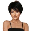 PHOCAS Short Human Hair Pixie Cut Wigs with Bangs for Women Short Black Wavy Wigs Layered Natural Fashion Short Human Hair Wigs
