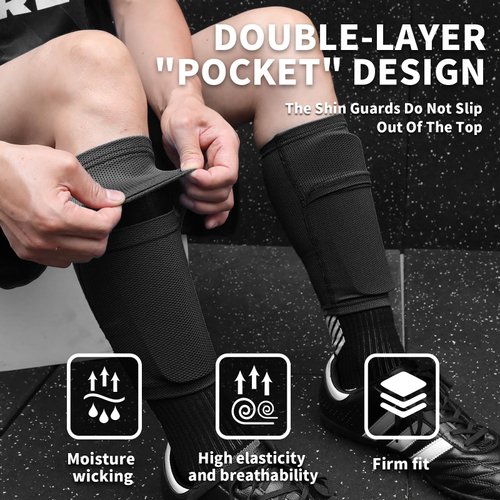 LPONJAR Soccer Shin Guards for Kids Youth Adults - Shin Pads and Sleeves with Optimized Insert Pocket for Boys Girls Men Women for Football Games - Protective Soccer Equipment