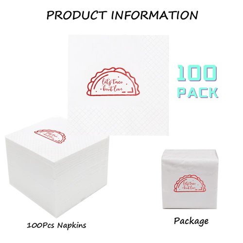 Geloar Taco Bout Love Cocktail Napkins, 100 Pack Taco Bout Love Paper Napkins in Bulk for Fiesta Themed Engagement Wedding Bachelorette Party to Celebrate a Nacho Average Couple | 2-Ply, 5x5 Inches