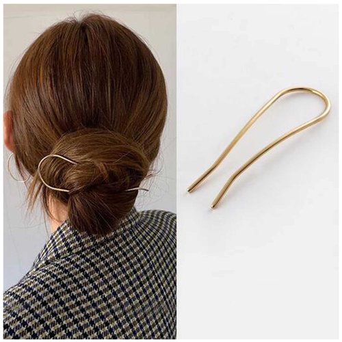 Yheakne U Shape Hair Pins Vintage Hair Fork Metal Hair Sticks Pin Minimalist Hairpin Bun Holder Sticks French Hair Accessories for Women and Girls Gifts (Gold)