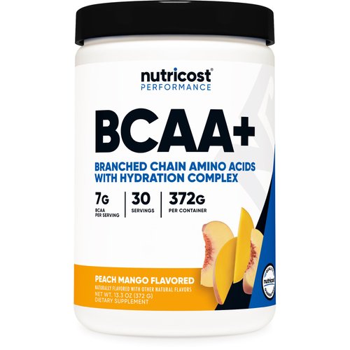 Nutricost BCAA + Hydration Powder (Peach Mango) 30 Servings - Branched Chain Amino Acids with Hydration Complex - Gluten-Free, Non-GMO