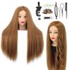 Mannequin Head Human Hair, 80% Real Hair 26-28" Cosmetology Mannequin Head Hair Styling Hairdressing Practice Training Doll Heads with Clamp Holder and Tools (#27 Light Brown)