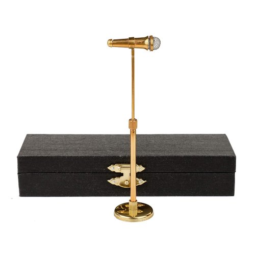 8-13cm Adjustable Miniature Microphone Mini Musical Instrument Mini Replica Model for 1:12 Action Figures Dollhouse Accessories Display Ornaments Home decoration (Gold, (adjustable) 3.15"-5.12")