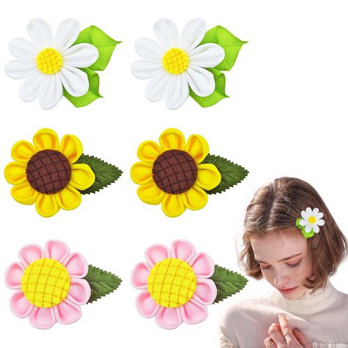 3 Pairs of Women's Sunflower, Daisy, and Tiny Flower Alligator Hair Clips for Thick or Fine Hair - 3 Designs