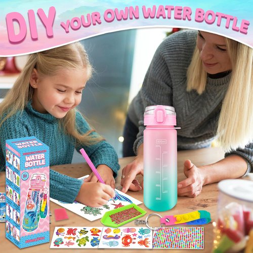 EDsportshouse Decorate Your Own Water Bottle Kits for Girls Age 4-6-8-10,Mermaid Painting Crafts,Fun Arts and Crafts Gifts Toys for Girls Birthday Christmas(Mermaid)