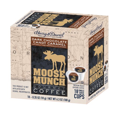 Moose Munch Coffee in Single Serve Cups for use with all Keurig K-Cups Brewers 36 Count (Dark Chocolate Candy Caramel)