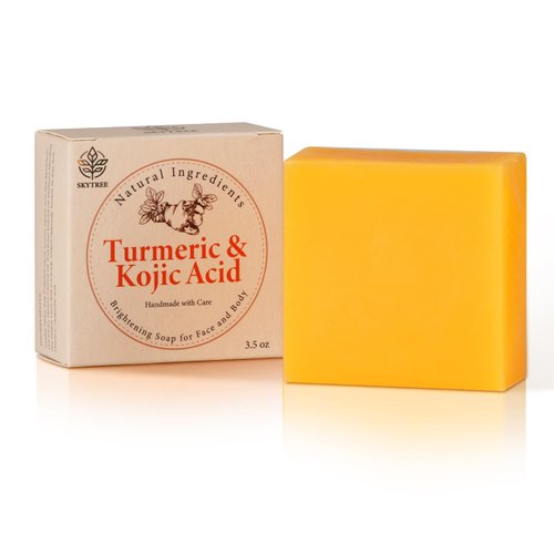 Sky tree Kojic Acid Soap for Hyperpigmentation, Turmeric Soap Bar for Dark Spots, Turmeric and Kojic Acid Soap for Face & Body Care, with Shea Butter Soap, Vitamin C, Tea Tree Oil,3.5 Ounce