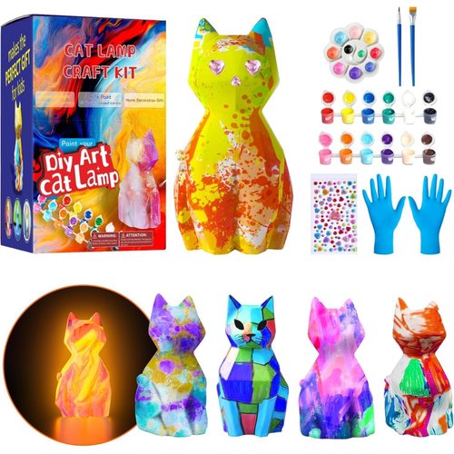 LBOLYUMEG Paint Your Own Cat Lamp Kit, Art Supplies Arts and Crafts for Kids Ages 8-12,Crafts for Girls 8-12,Night Light Kids Crafts Ages 4-8, Birthday Easter Gift for Girls Boys Age 3 4 5 6 7 8+(Cat)