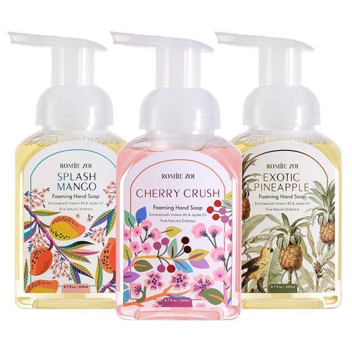 ROMIIE ZOI Mini Foaming Hand Soap - Pack of 3 - Splash Mango, Exotic Pineapple, Cherry Crush - 260 ML/ 8.7 FL. OZ Each