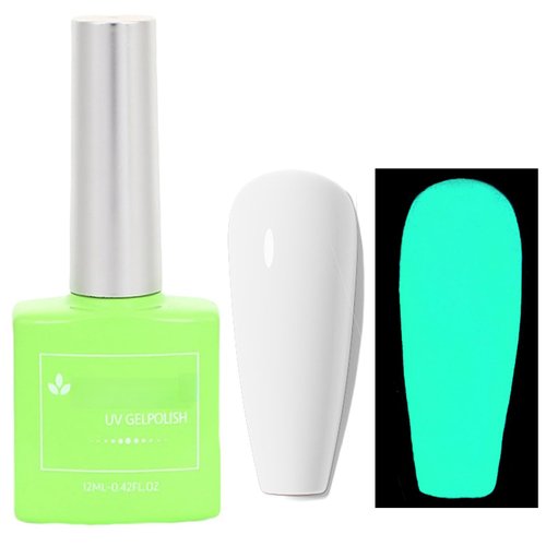 Glow in the Dark Top Coat Gel, Long Lasting Fluorescent Nail Polish, Neon Nail Polish Gel Gift for Girls, Top Coat Gel Nail Polish UV Light for Nail Art, White Fingernail Polish DIY at Home 12ML