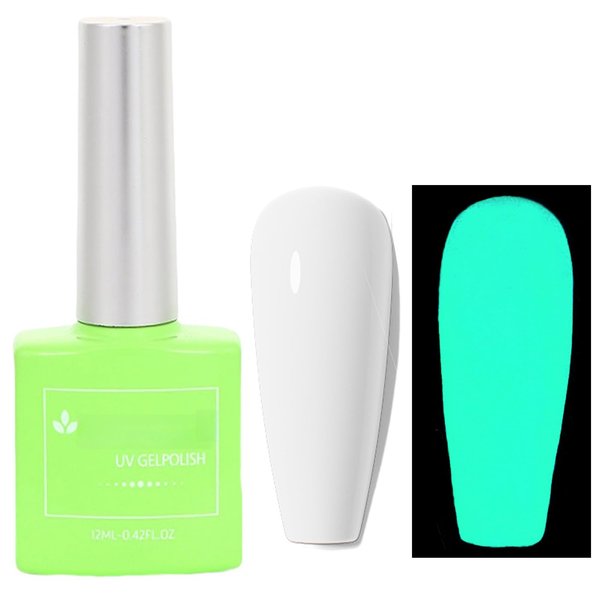 Glow in the Dark Top Coat Gel, Long Lasting Fluorescent Nail Polish, Neon Nail Polish Gel Gift for Girls, Top Coat Gel Nail Polish UV Light for Nail Art, White Fingernail Polish DIY at Home 12ML