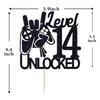 Cos mos Video Game Level 14 Unlocked Birthday Cake Topper Black Glitter Boys 14th Birthday Cake Decorations Level Up Winner Party Decoration Supplies