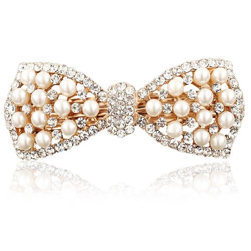 E EMZHOLE Elegant Hair Barrettes Rhinestone Pearl Bow Hairpin Jewelry Crystal Headdress Diamond Hairpin Hair Accessories Hair Clips (Gold)