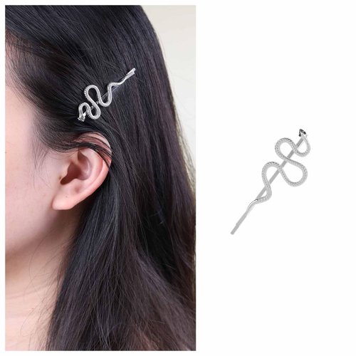 Iaceble Crystal Snake Hair Clip Barrette Silver Snake Bobby Pin Clip Metal Serpent Hairpins Clip Punk Animal Hair Pin Head Clip Decorative Hair Accessories for Women and Girls