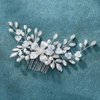 Evild Wedding Flower Hair Comb Silver Pearls Hair Side Comb Bridal Hair Clips Headpieces Vintage Hair Accessories for Bride and Bridesmaids