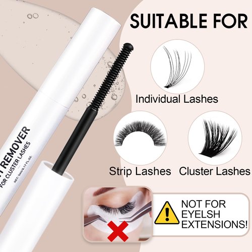 Miuffue Eyelash Glue Remover 5ML Cluster Lash Remover, Lash Remover for Individual Cluster Lashes, Lash Bond, and False Eyelash Wispys, Gentle Non-irritating Mascara Wand Eyelash Extension Remover