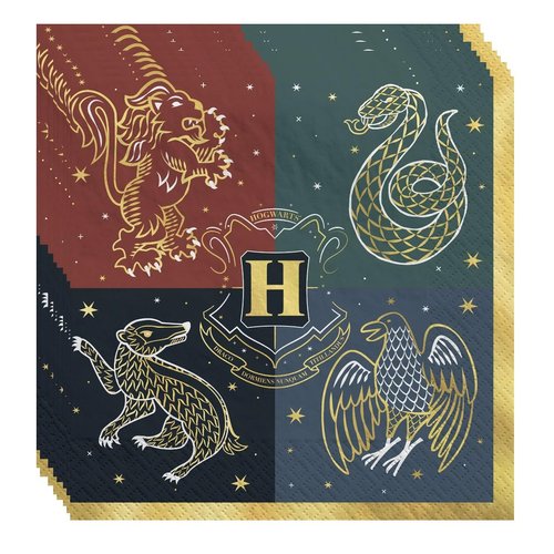 Harry Potter Hogwarts United Birthday Party Supplies Bundle Includes 16 Lunch Plates, 16 Napkins, 1 Plastic Table Cover, 1 Dinosaur Sticker Sheet (Bundle for 16)