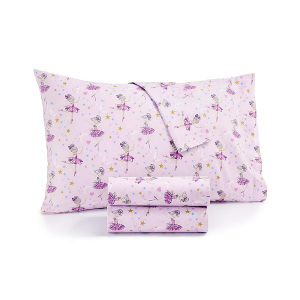 Multicolor Microfiber White Pink Ballerina Sheet Set - Multiracial Tutu Wearing Ballerina Sheets for Girls with Moon and Star Print (Twin)
