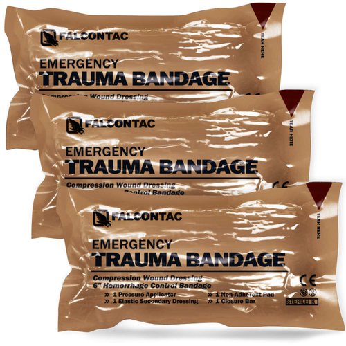 FalconTac Israeli 6 Inch Emergency Compression Bandage Wound Trauma Dressing Double-Vacuum Sterile Packaging