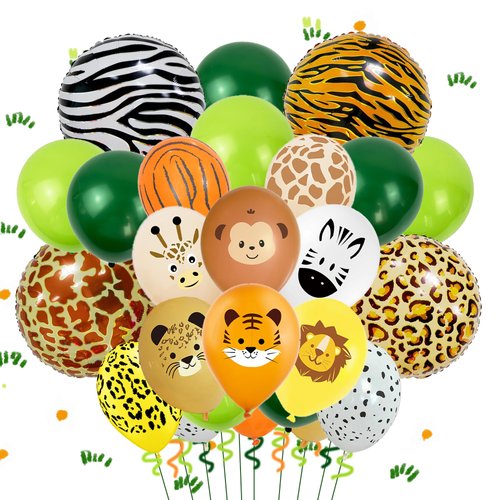 Jungle Balloons Jungle Party Decorations Set Includes Safari Latex Balloons, Round Foil Balloons, Animal Print Balloons, Wild One Birthday Decorations Suitable for Jungle Themed Party