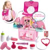 Pet Cat Carrier Backpack Toy, MAGIC4U 23PCS Pet Care Playset,Vet Clinic and Doctor Kit for Kids, Pet Veterinarian Medical Role Play Set for Boys and Girls Ages 3-6 Pink