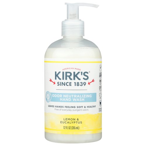 Kirk's Liquid Hand Soap Odor Neutralizing Lemon and Eucalyptus, Non GMO, Natural Formula, Free of Sulfates, Parabens Free, 12 Fluid Ounce (Pack of 1)