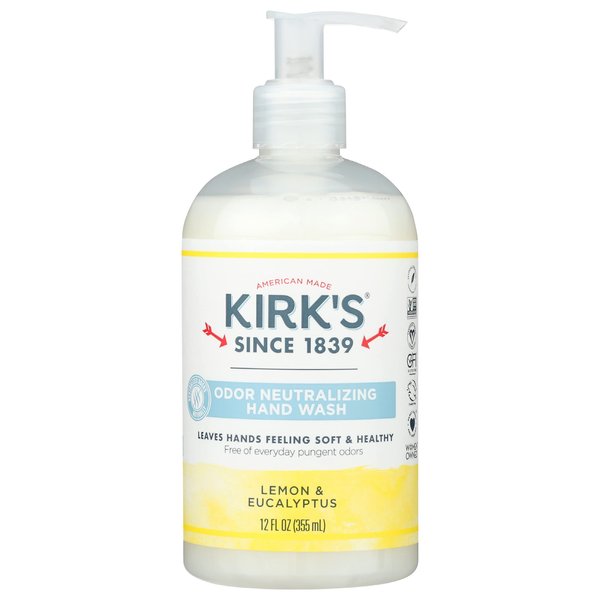 Kirk's Liquid Hand Soap Odor Neutralizing Lemon and Eucalyptus, Non GMO, Natural Formula, Free of Sulfates, Parabens Free, 12 Fluid Ounce (Pack of 1)