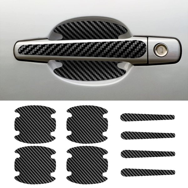 8PCS Car Door Handle Scratch Protectors, Carbon Fiber Car Door Handle Bowl Sticker, Universal Car Door Handle Paint Guard Cover, Door Handle Cup Protective Film for Cars (Black)