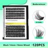 Bodermincer 120 Clusters 10mm+12mm/12mm+14mm/14mm+16mm Mixed Wide Cluster False Eyelash Individual Cluster EyeLashes Grafting Fake False Eyelashes Eyelash Extension (Black 14mm+16mm Mixed)