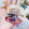 2Pcs Acetate Mini Comb Keychains Cute Fashion Pendant Anti-static Travel Portable Pocket Comb with Key Ring for Women, 2 Color