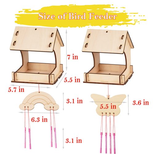 Wooden Arts and Crafts for Kids - 2 Pack Bird Feeder Wind Chime DIY Kids Crafts - Build and Paint Educational Fun Art Activities Crafts Gifts Outside Toys for Boys Girls Ages 3-5 8-12 6-8
