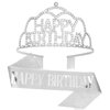 Ondder Birthday Sash and Crown Silver Happy Birthday Tiara and Sash for Women Girls Glitter Happy Birthday Sash Birthday Party Decorations Gifts for Her Birthday Party Favors Supplies for Women Girls